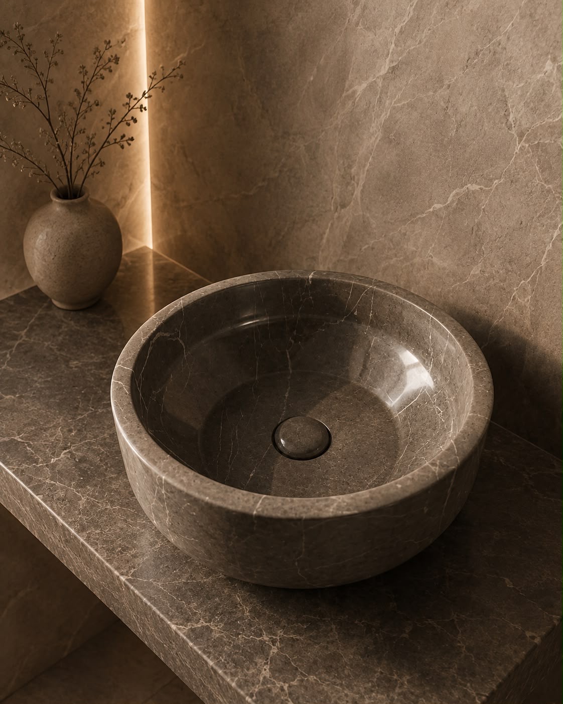 Grey Round Basin — Grey marble